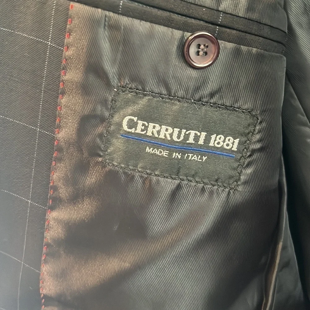 CERUTTI 1881 Italian suit jacket dark gray/ black blue windowpane tag Italian 52